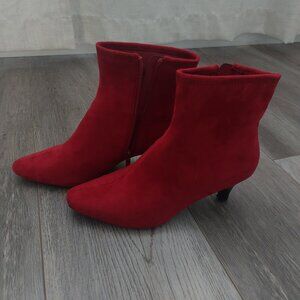 Red suede ankle boots